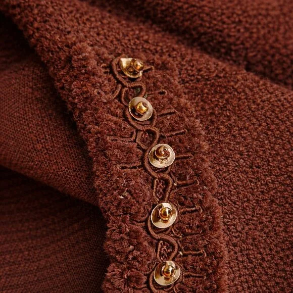 Cathy Daniels Chocolate Brown Bouclé knit Beaded Zip Up Top/Jacket - L - Picture 4 of 8